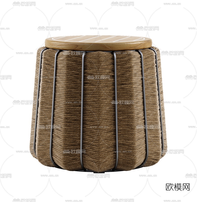 自然风户外编织餐桌餐椅3d模型下载（渲染图4）