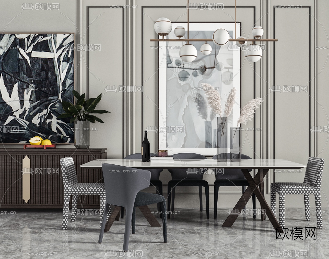 现代轻奢餐桌椅3d模型下载