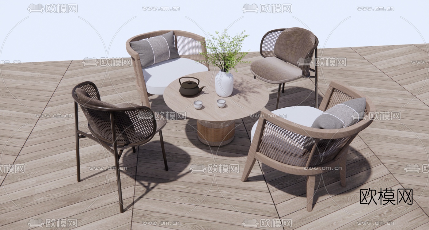 新中式休闲桌椅su模型下载（渲染图1）