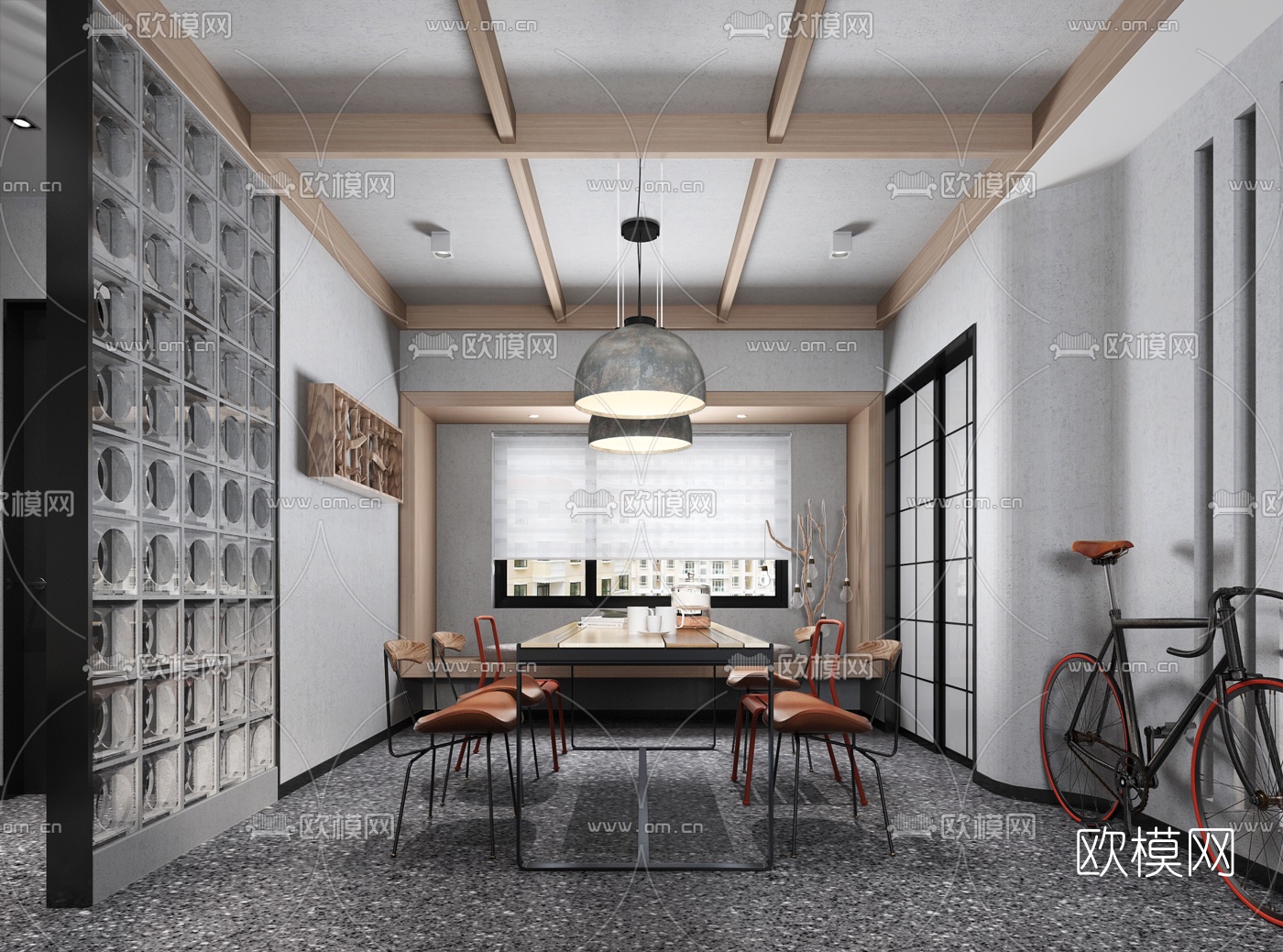 工业风客厅餐厅3d模型