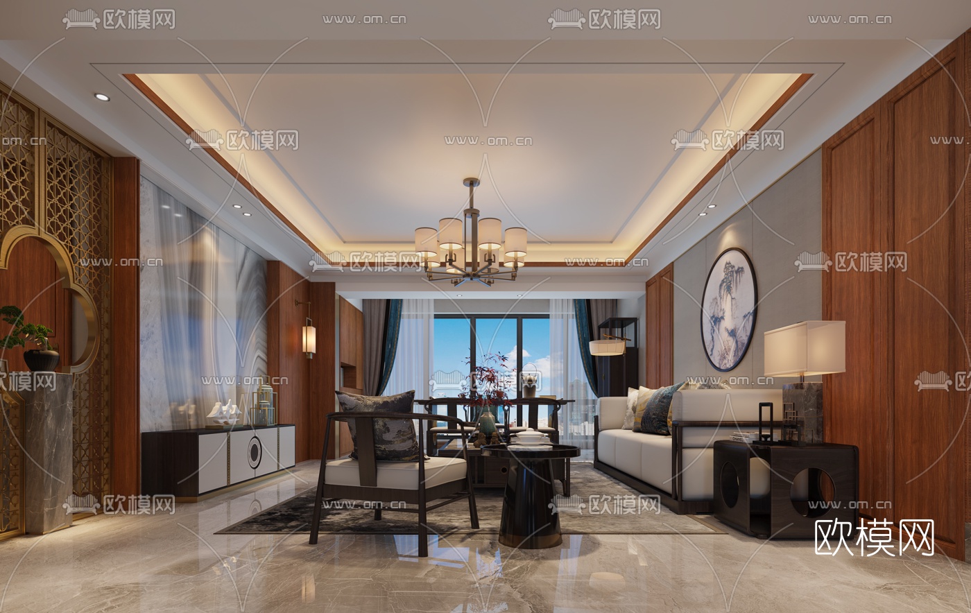 新中式客厅餐厅免费3d模型