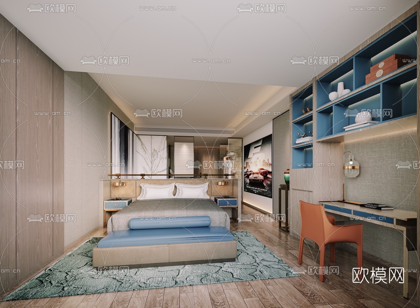 现代轻奢酒店客房套间3d模型