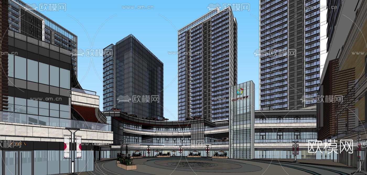 现代办公园区鸟瞰夜景su模型下载（渲染图4）