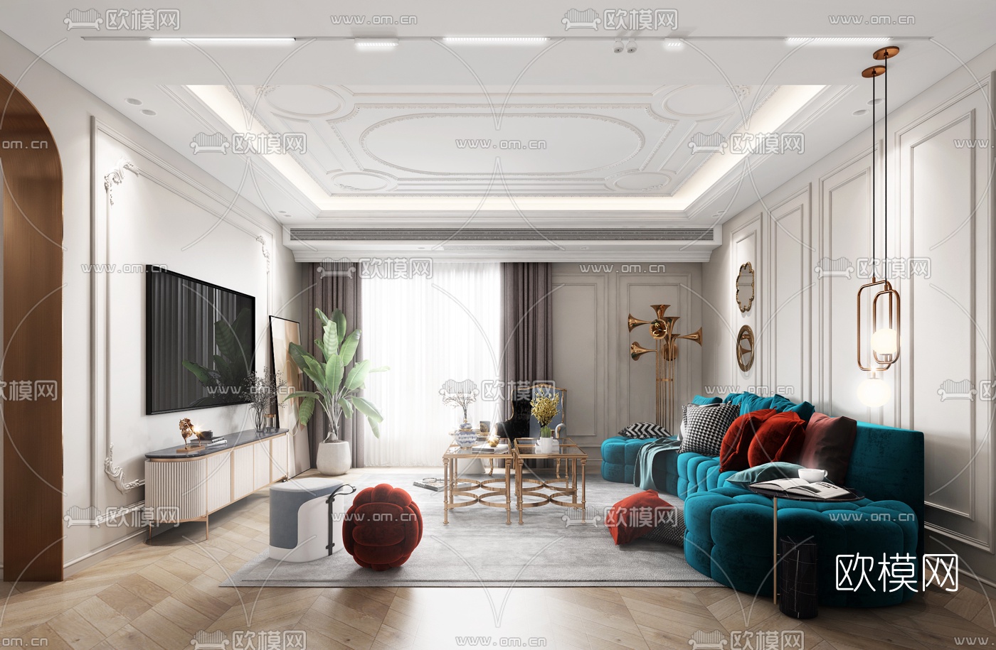 后现代客厅餐厅3d模型下载（渲染图2）