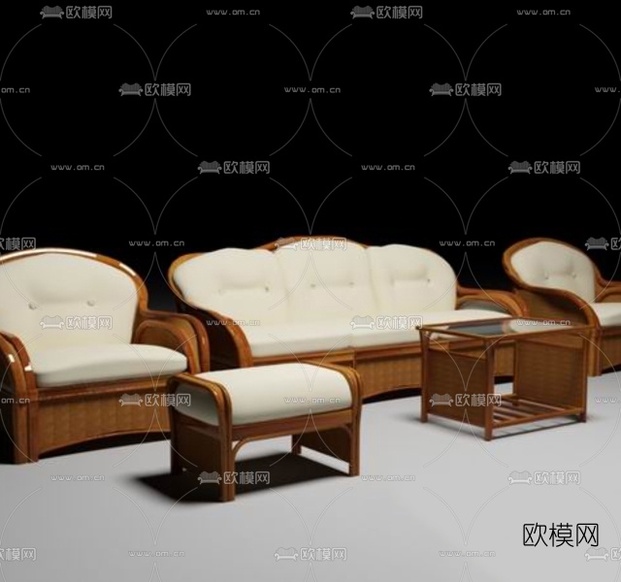 欧式实木沙发组合免费3d模型下载