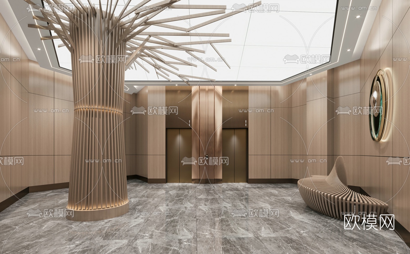 现代电梯厅3d模型下载