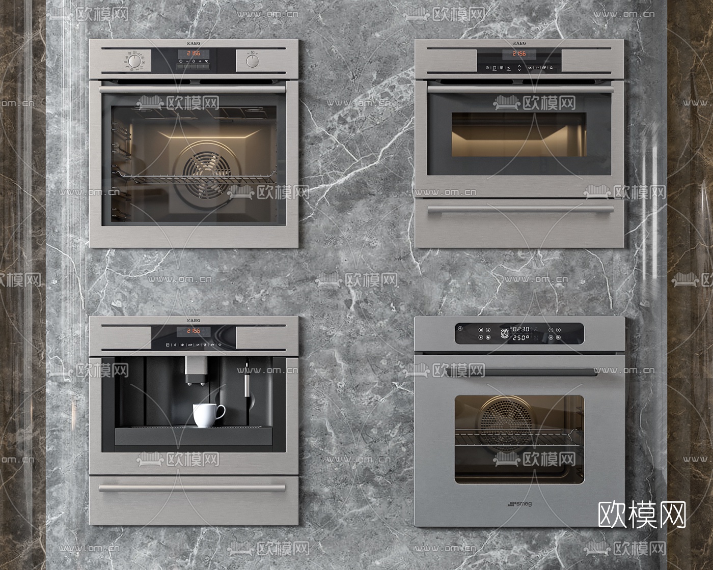 现代嵌入式烤箱咖啡机3d模型下载（渲染图1）