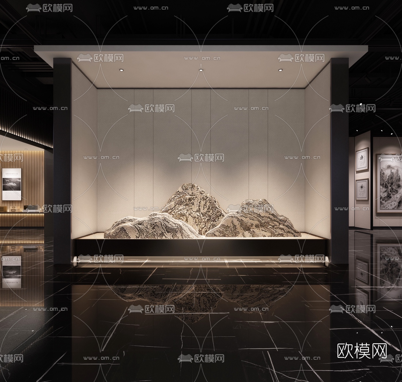 现代轻奢书画展厅3d模型下载（渲染图4）