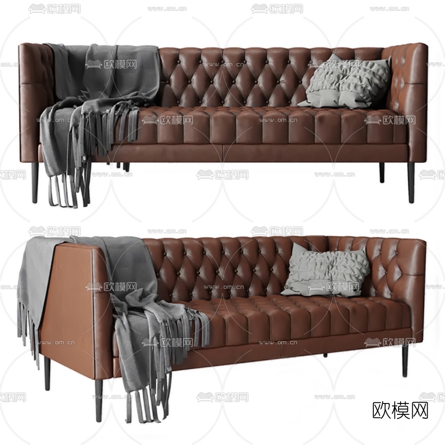 美式皮革多人沙发3d模型下载