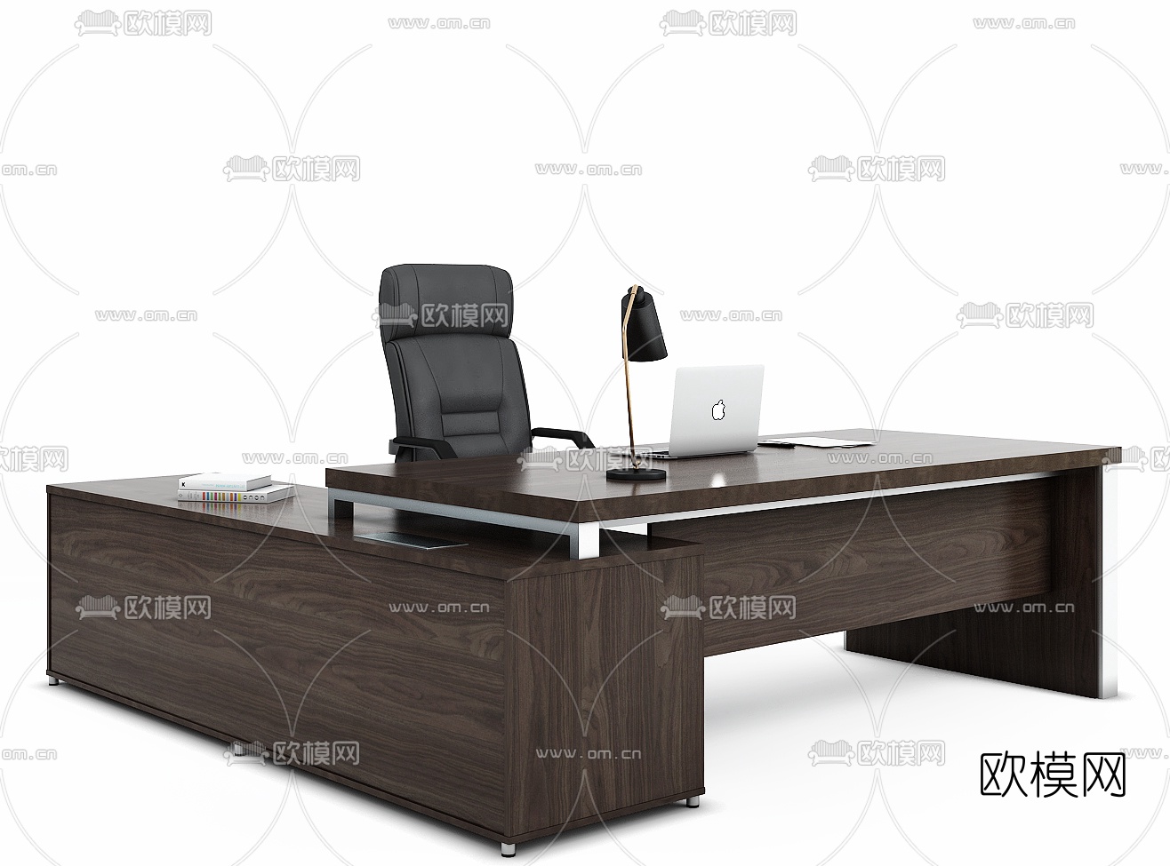 现代原木班台桌椅3d模型下载（渲染图4）