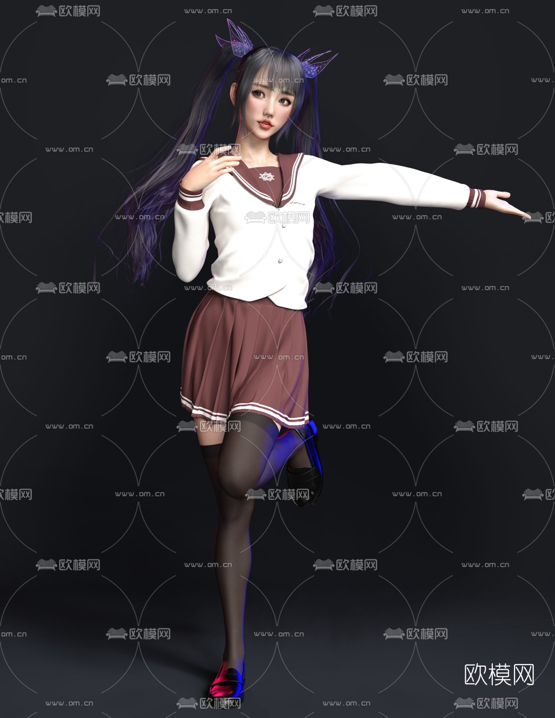 现代JK制服女生人物3d模型