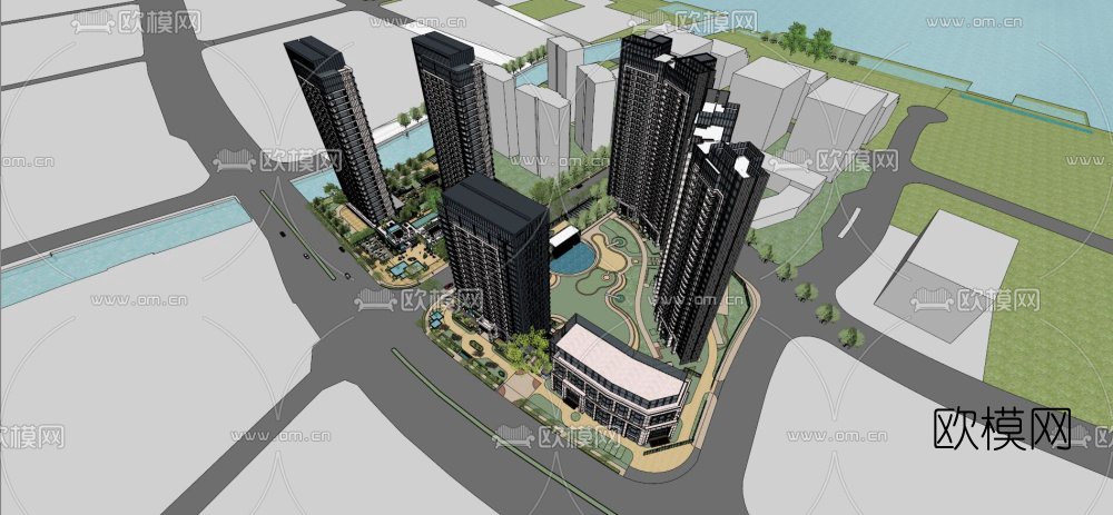 现代小区鸟瞰su模型下载（渲染图5）