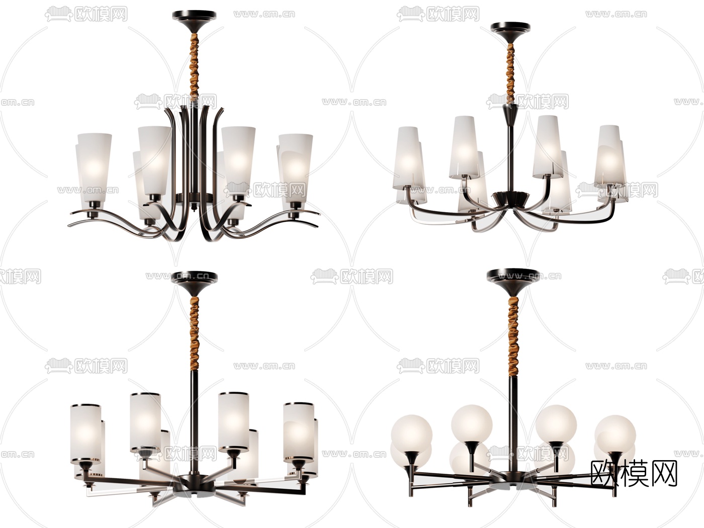 美式金属吊灯3d模型下载