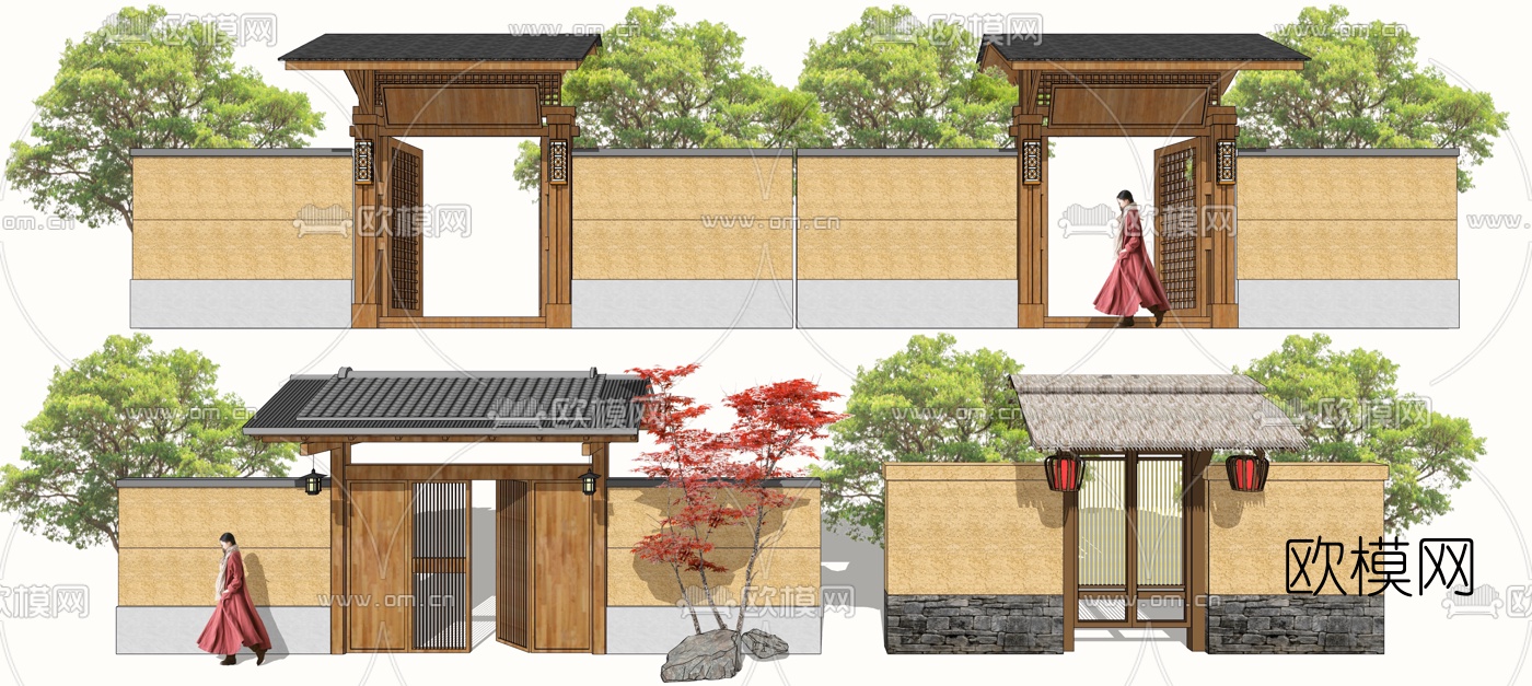 日式庭院大门su模型