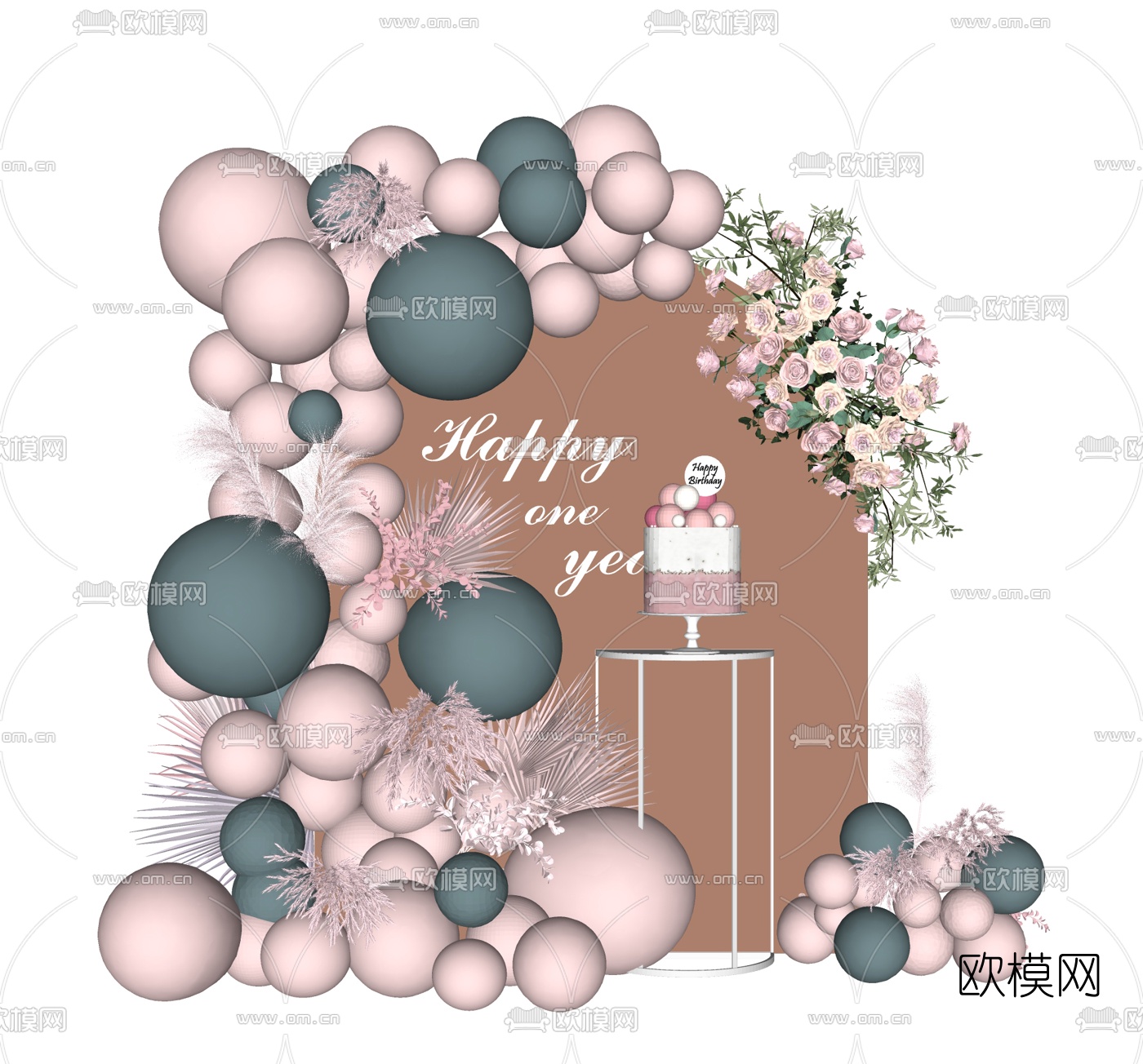 现代婚庆婚礼气球装饰花艺美陈su模型下载