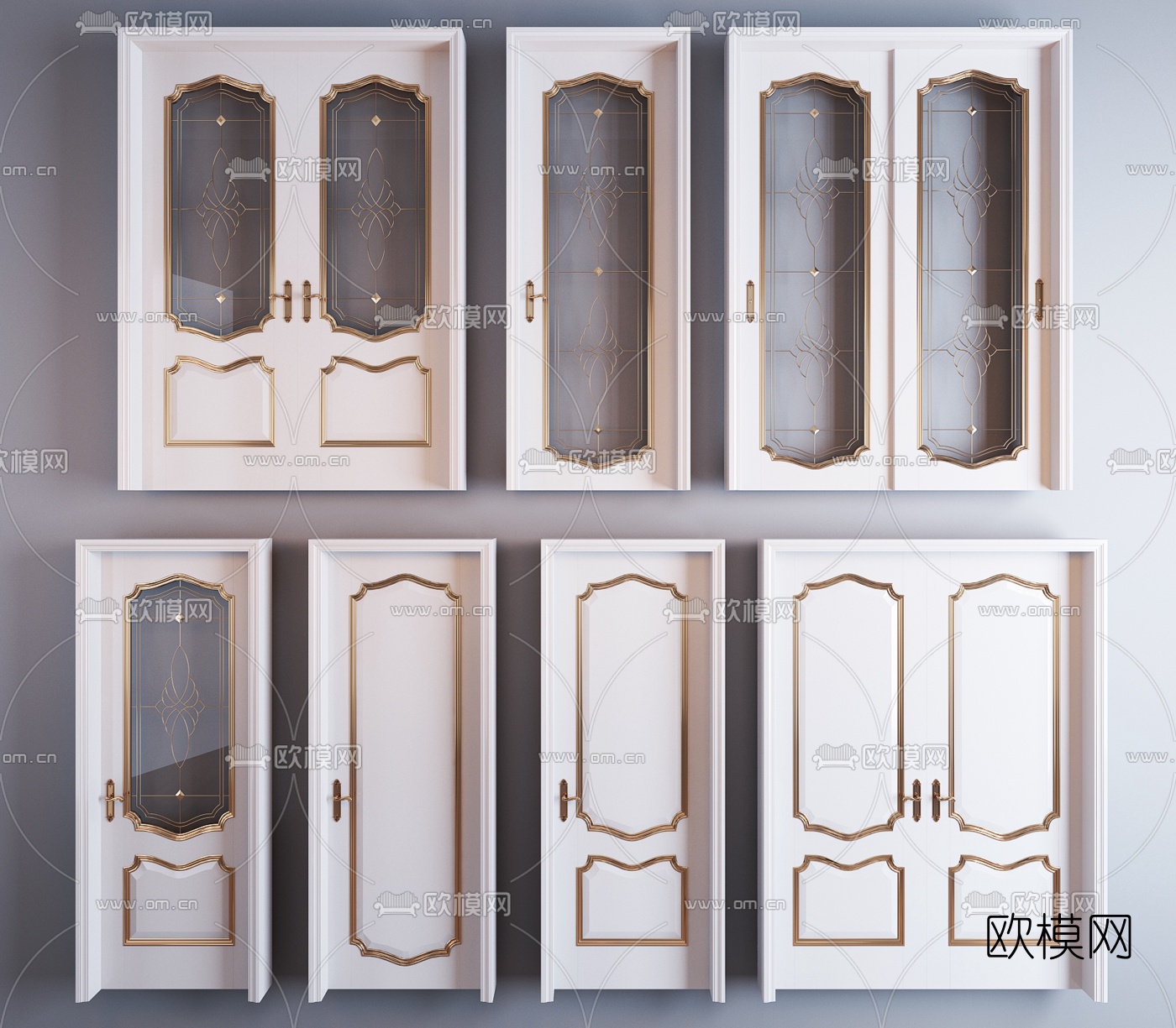 简欧描金单开门推拉门厨卫门3d模型