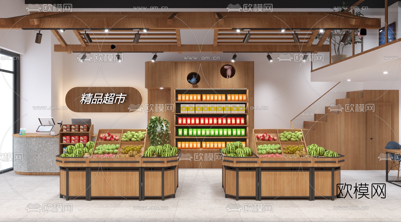 现代精品果蔬超市3d模型下载（渲染图3）