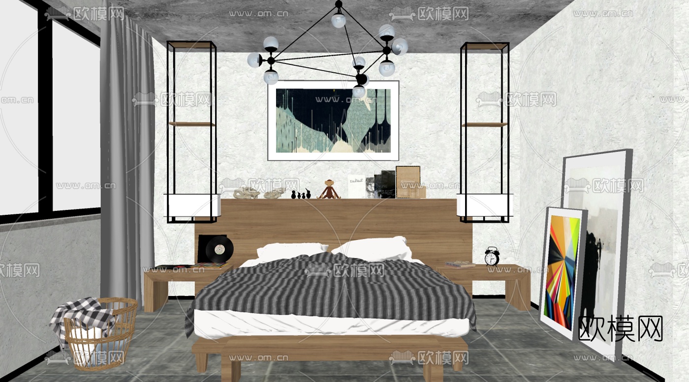 北欧卧室su模型下载