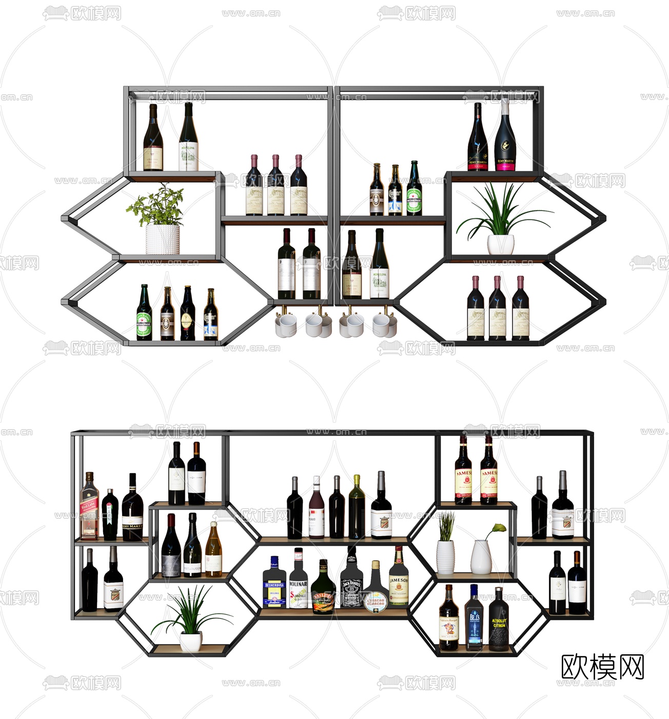 工业风壁挂装饰酒架3d模型下载