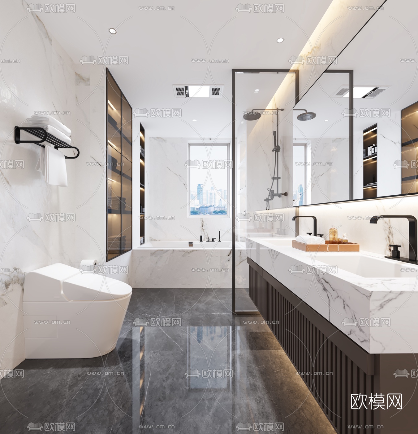 现代卫生间浴室3d模型-免费3dmax模型库-欧模网