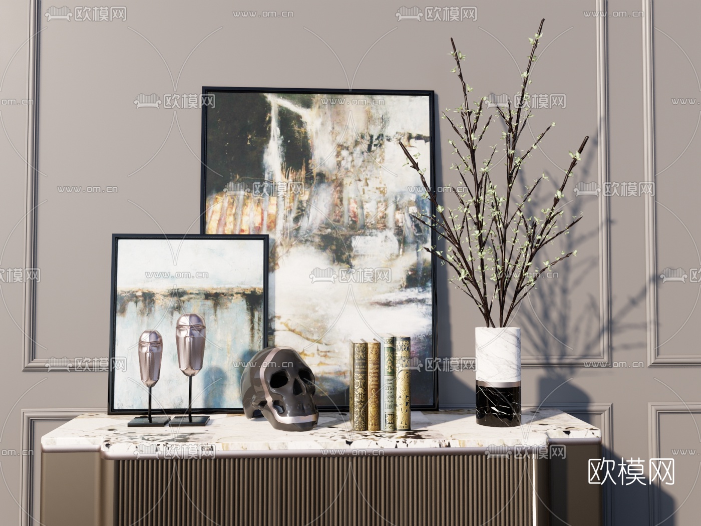 现代轻奢边柜su模型下载（渲染图3）