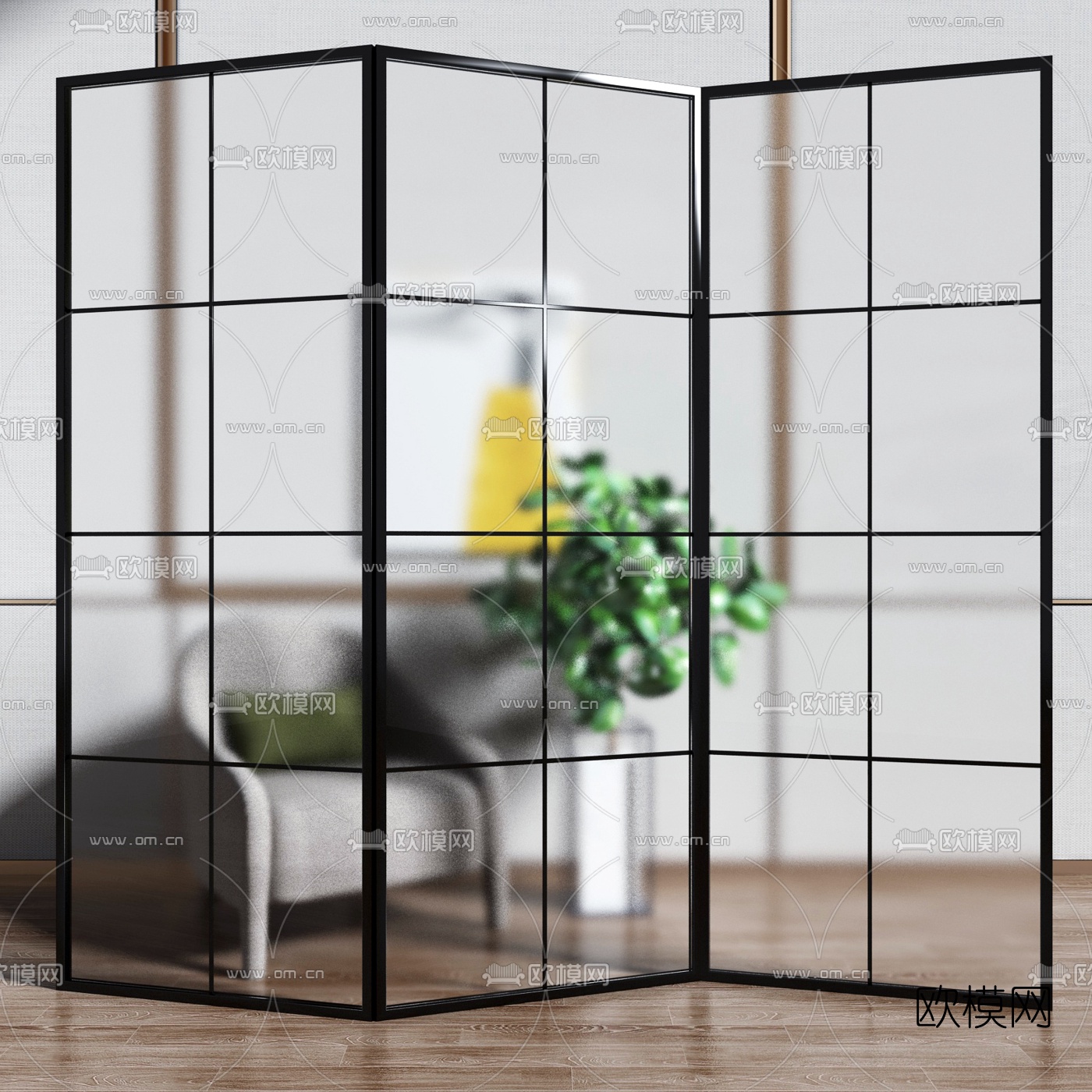 现代玻璃屏风隔断3d模型下载（渲染图4）