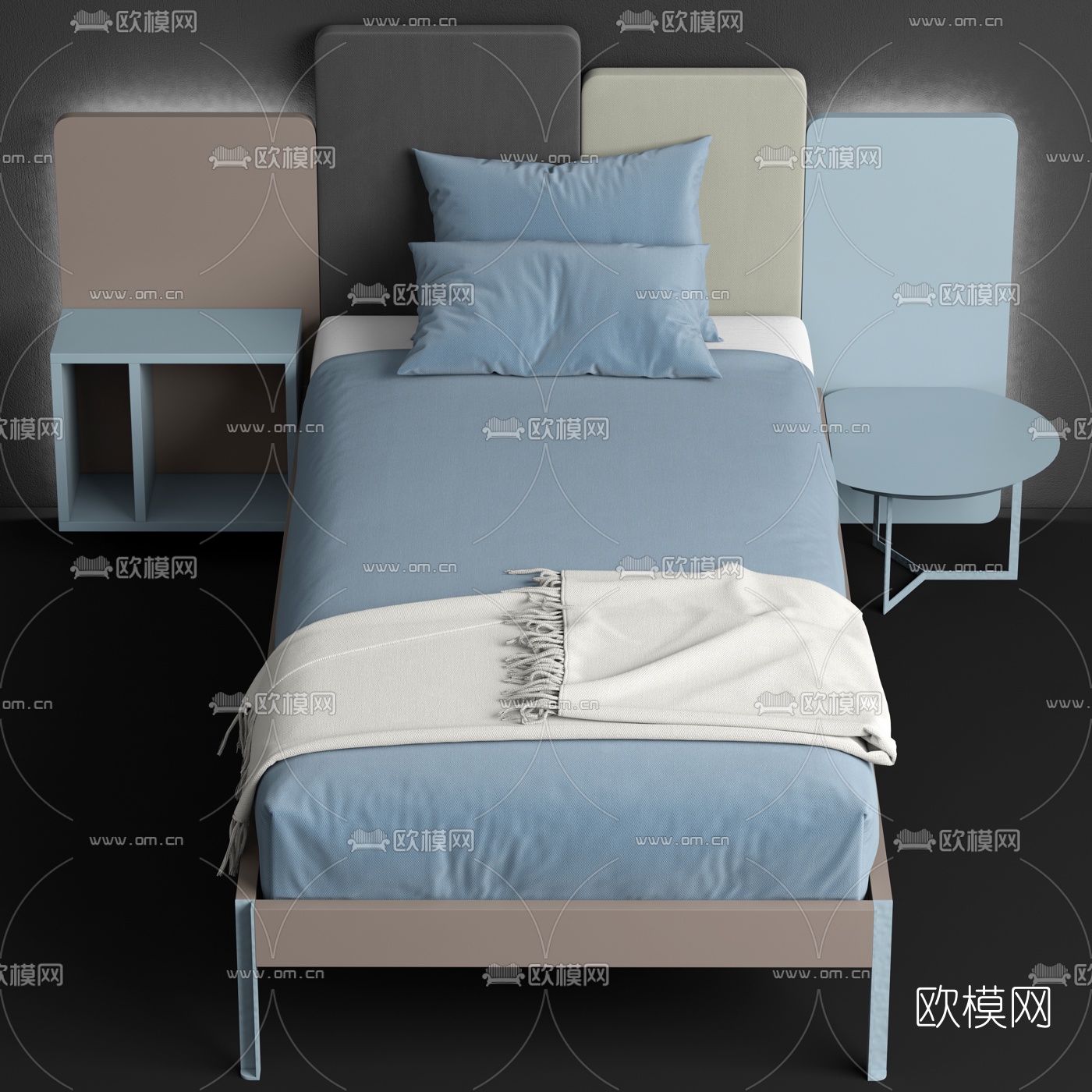 北欧简易单人床3d模型下载（渲染图1）
