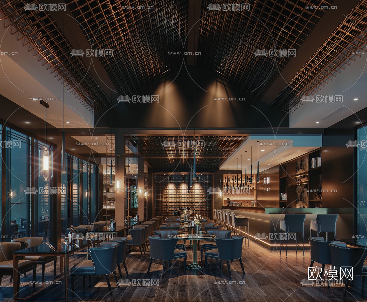 现代轻奢音乐餐吧3d模型下载（渲染图1）