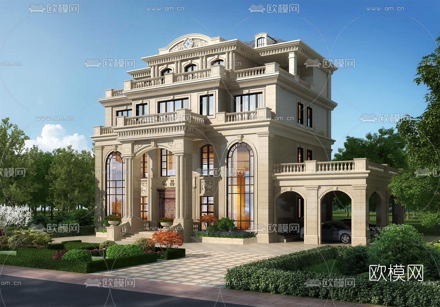 欧式独栋别墅外观3d模型下载