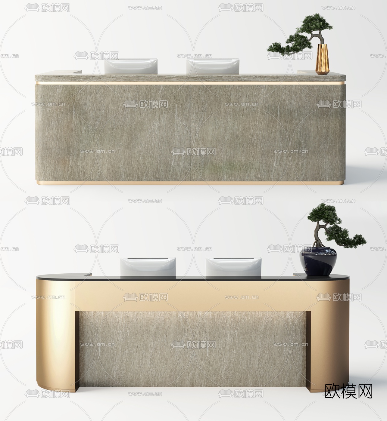 现代轻奢接待台服务台3d模型下载