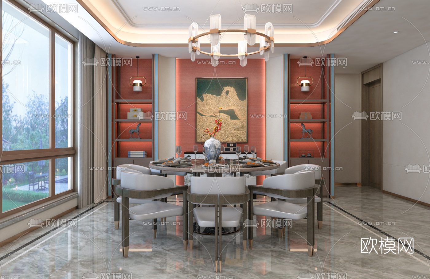 新中式酒店包厢su模型下载（渲染图1）