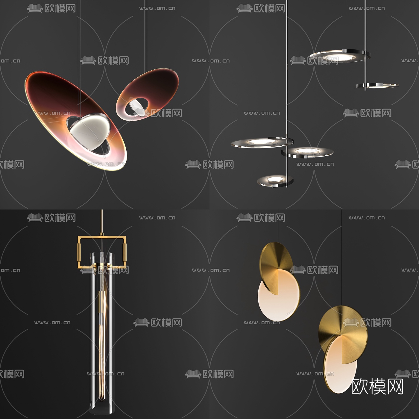 现代圆形金属吊灯3d模型