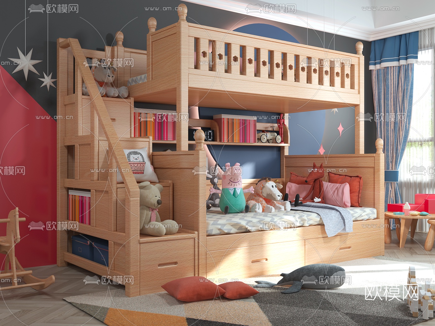 现代上下儿童床3d模型下载（渲染图4）