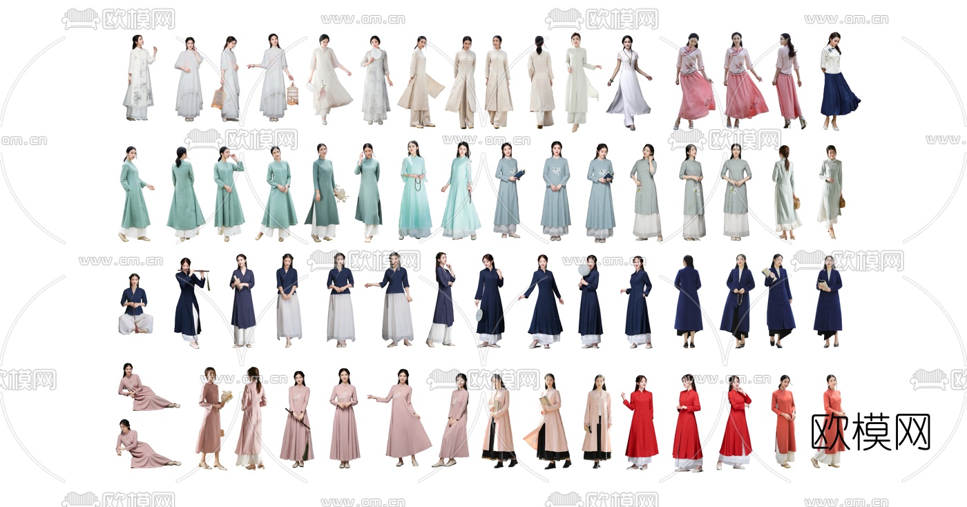 中式古风汉服人物su模型下载