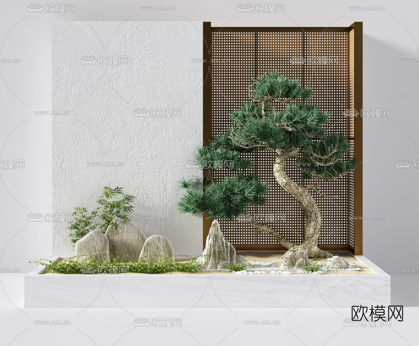 新中式假山松树小品3d模型