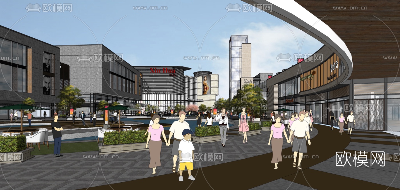 现代商业街su模型下载（渲染图5）