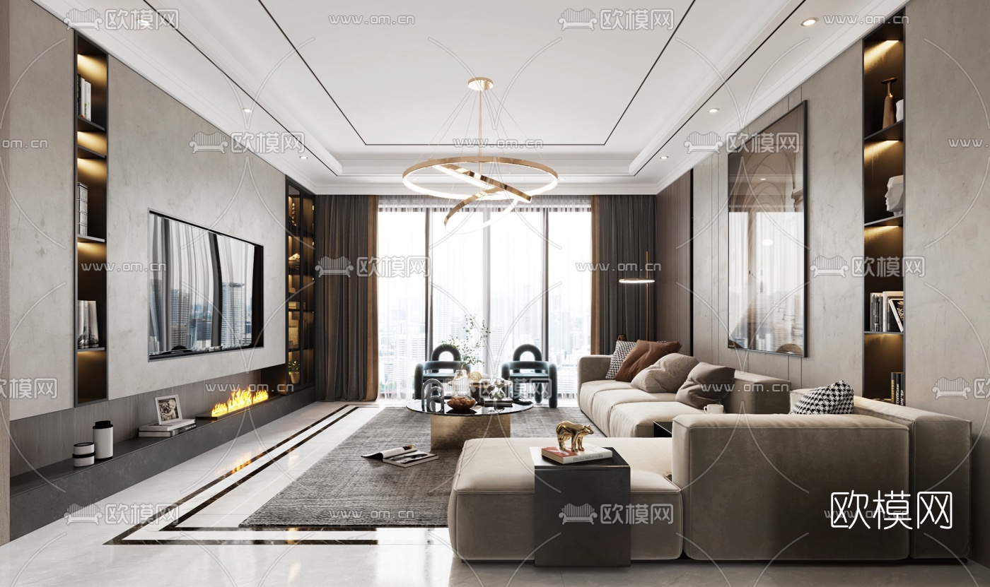 现代轻奢客厅3d模型下载（渲染图2）