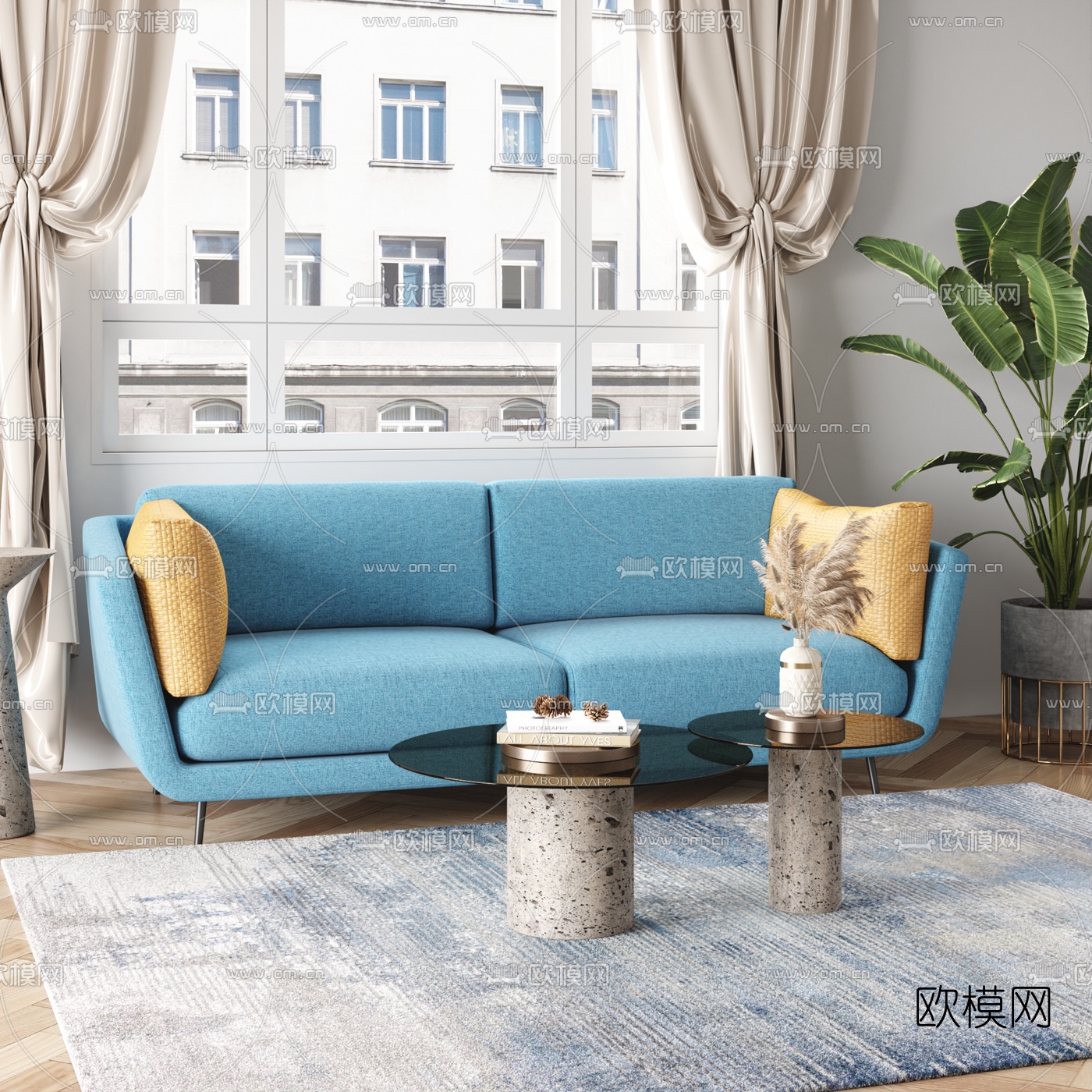 北欧布艺双人沙发3d模型