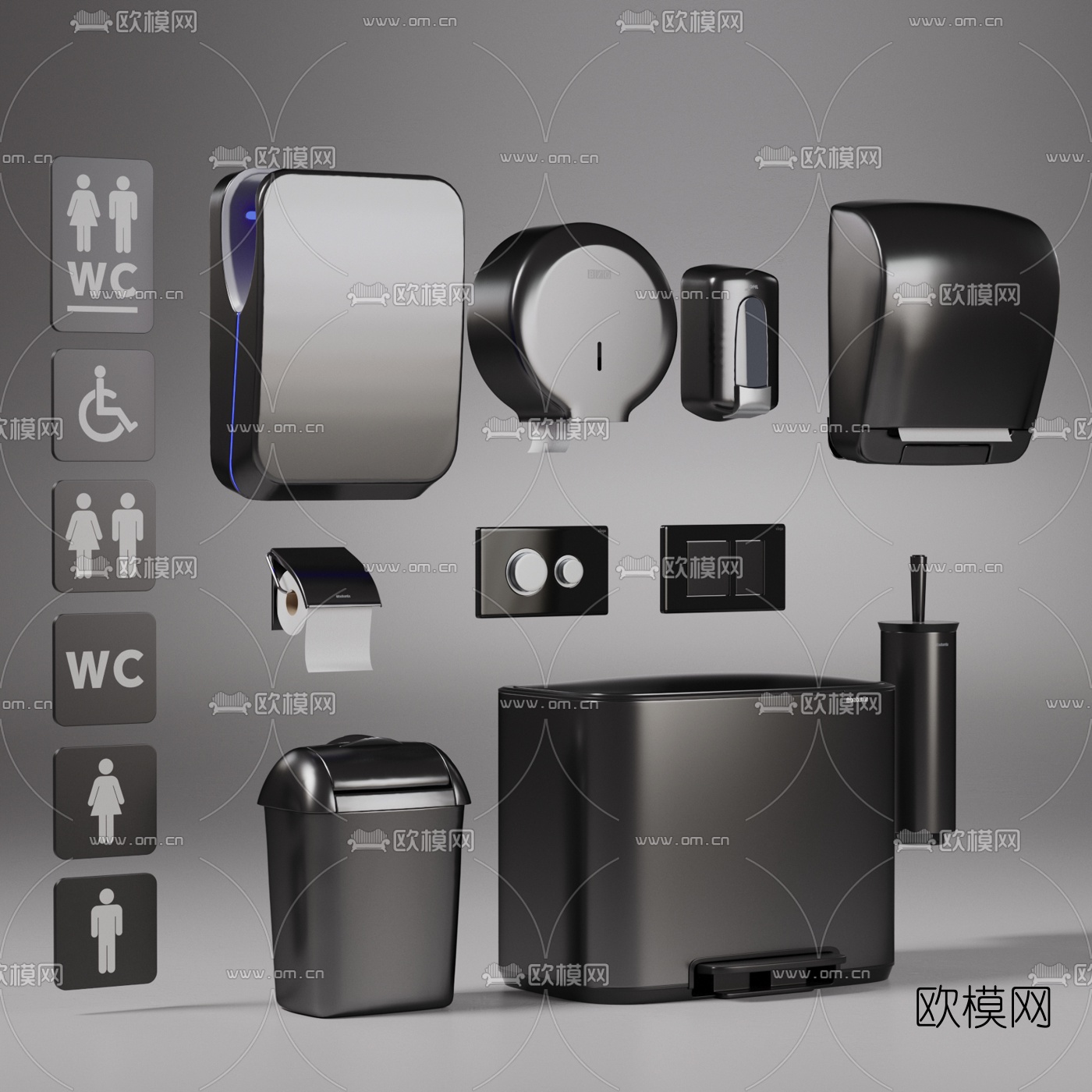 现代烘手机纸巾盒卫生间标识3d模型下载（渲染图1）