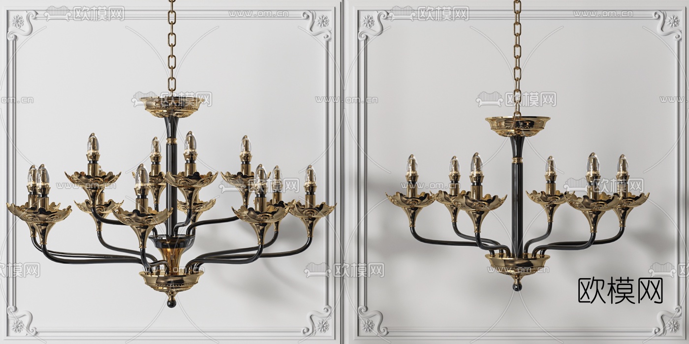 美式多头烛台吊灯3d模型下载（渲染图3）