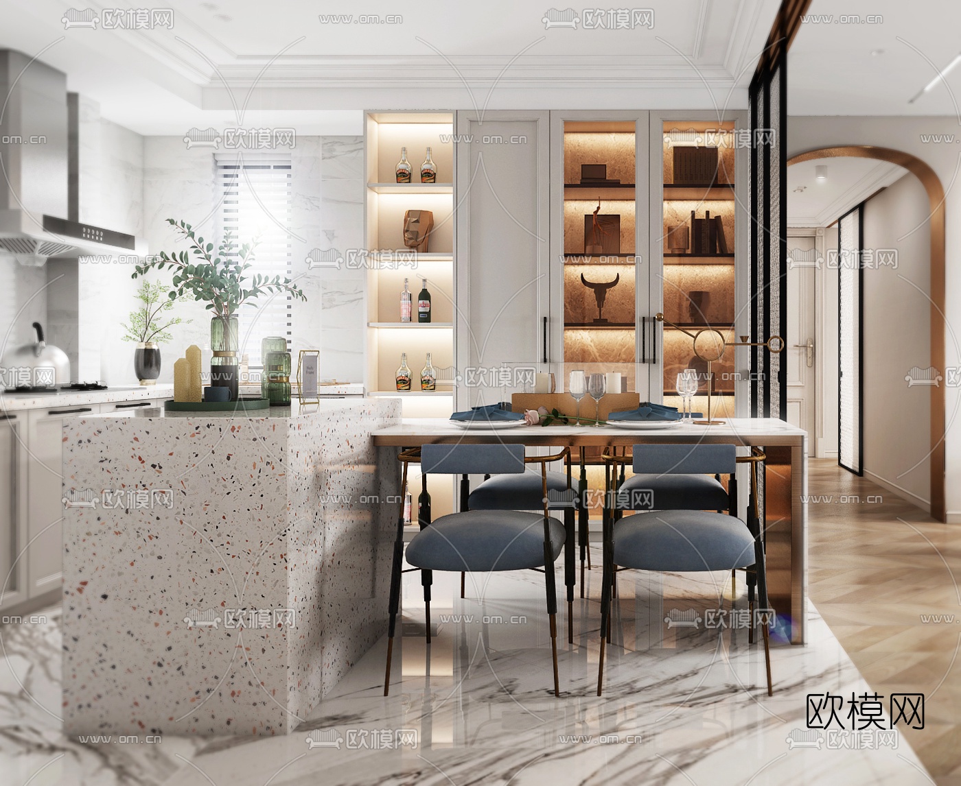 后现代客厅餐厅3d模型下载（渲染图6）