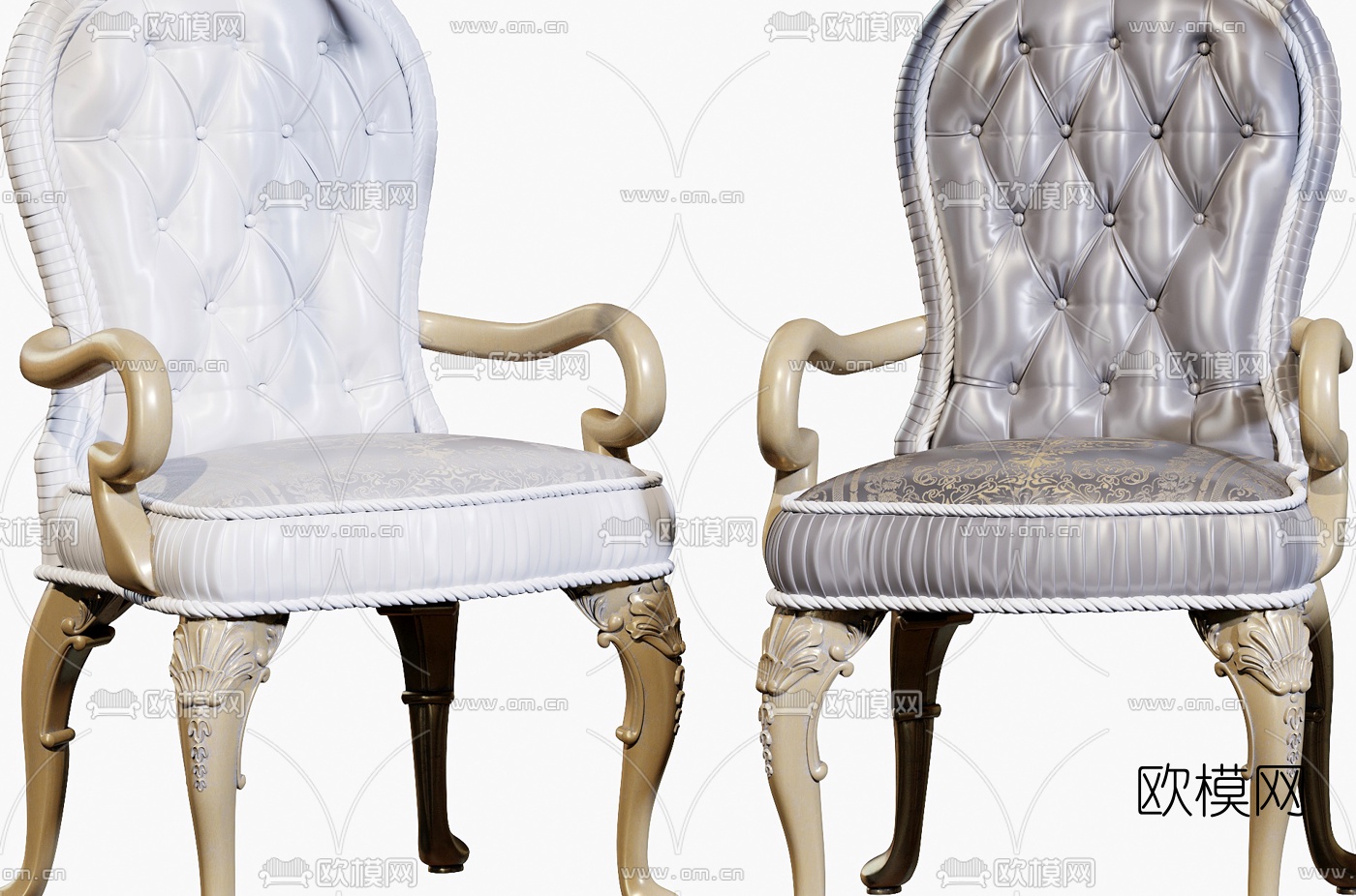 法式布艺皮革休闲椅3d模型下载（渲染图6）