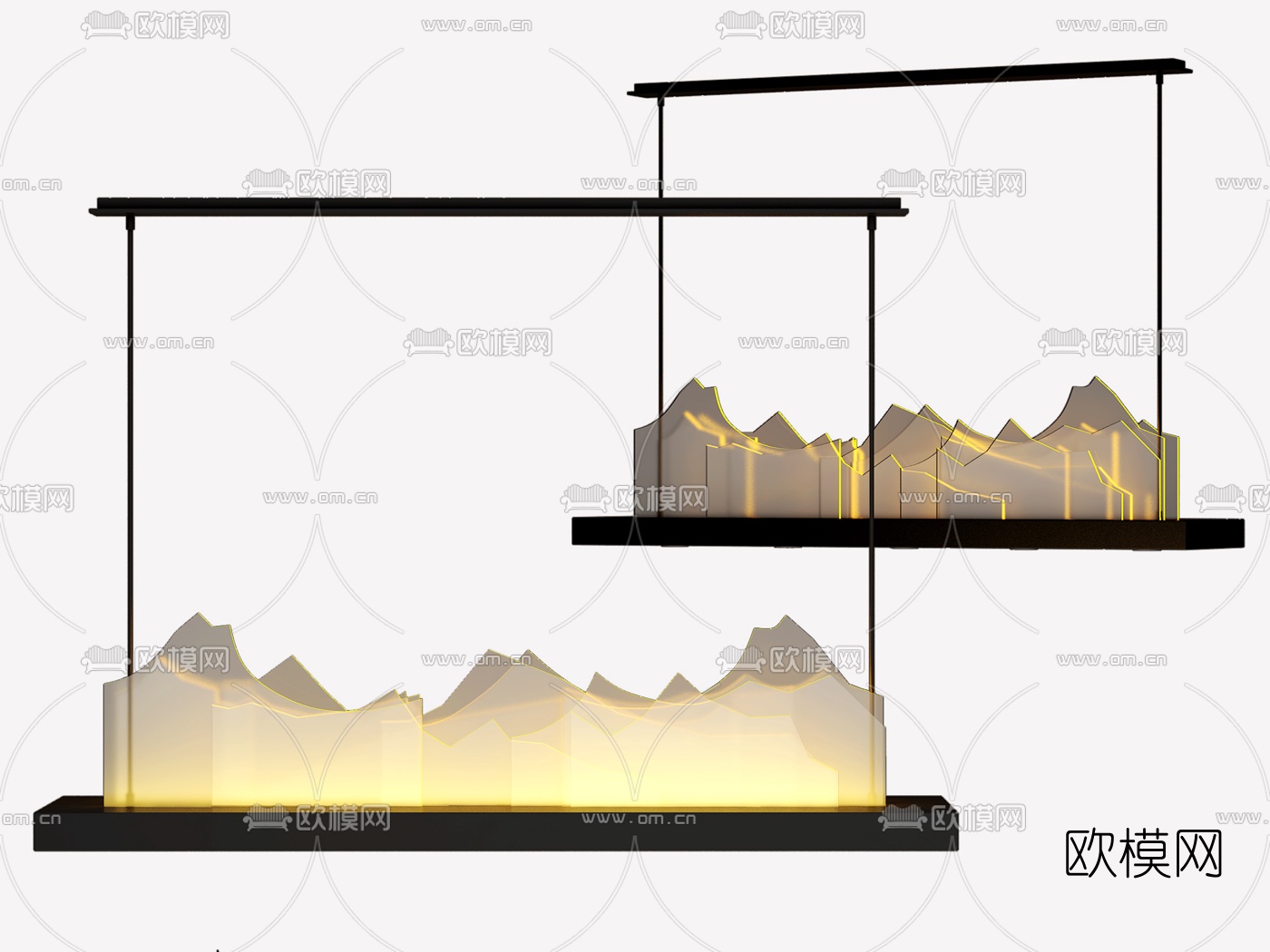 新中式山脉装饰吊灯3d模型下载