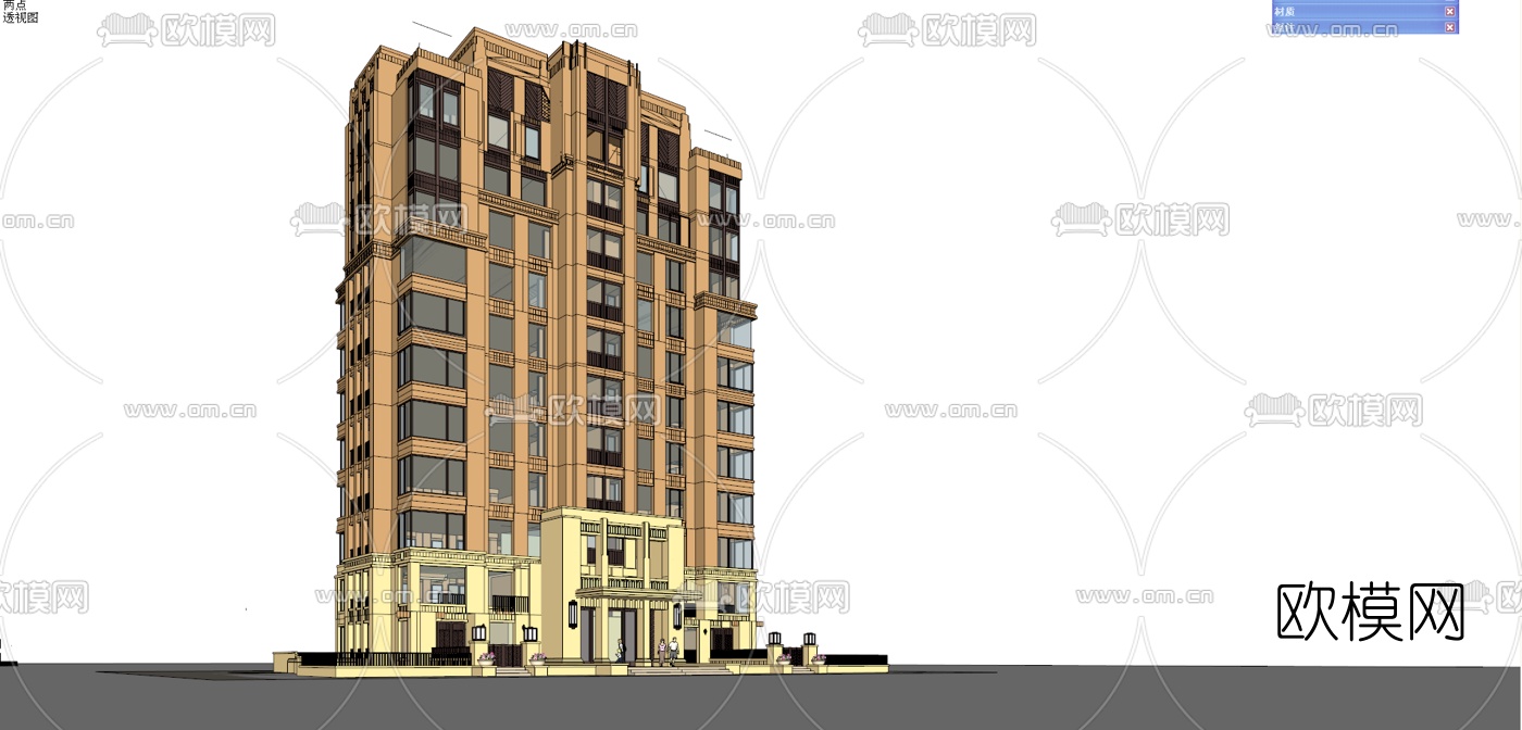 新古典小高层公寓楼su模型下载（渲染图1）