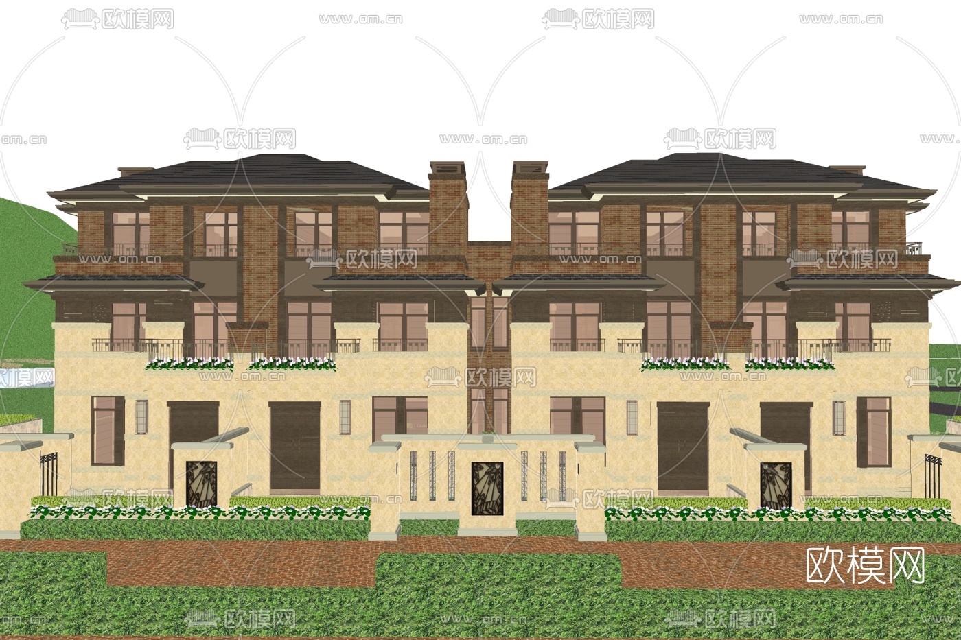 简欧连排别墅su模型下载