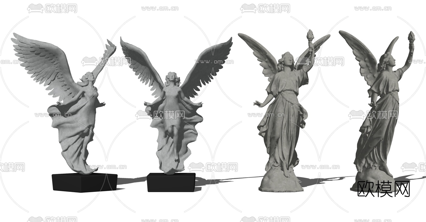欧式翅膀女神人物雕塑su模型下载