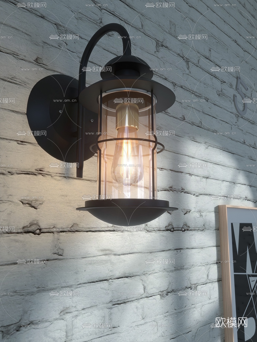 工业风铁艺壁灯3d模型下载（渲染图3）