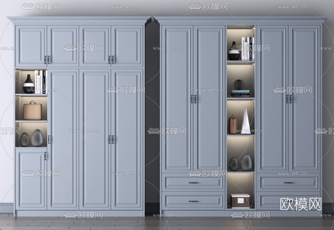 简美平开门衣柜3d模型下载