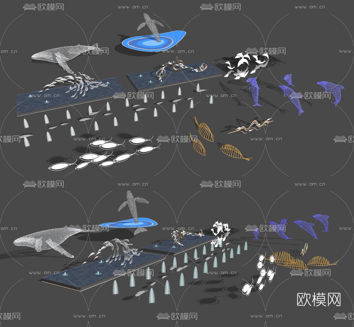 现代抽象镂空海豚雕塑su模型下载