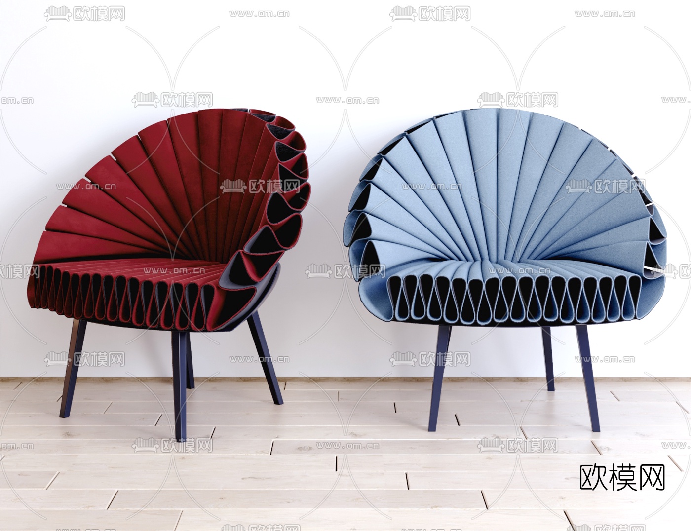 新古典布艺休闲椅su模型下载（渲染图1）